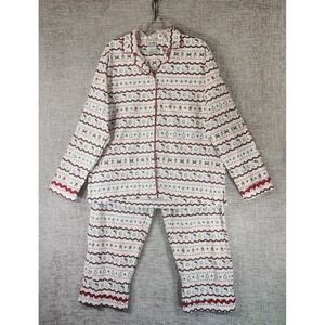 Pottery Barn Teen Hello Kitty® Gingerbread Fair Isle Pajama Set Womens L EUC
